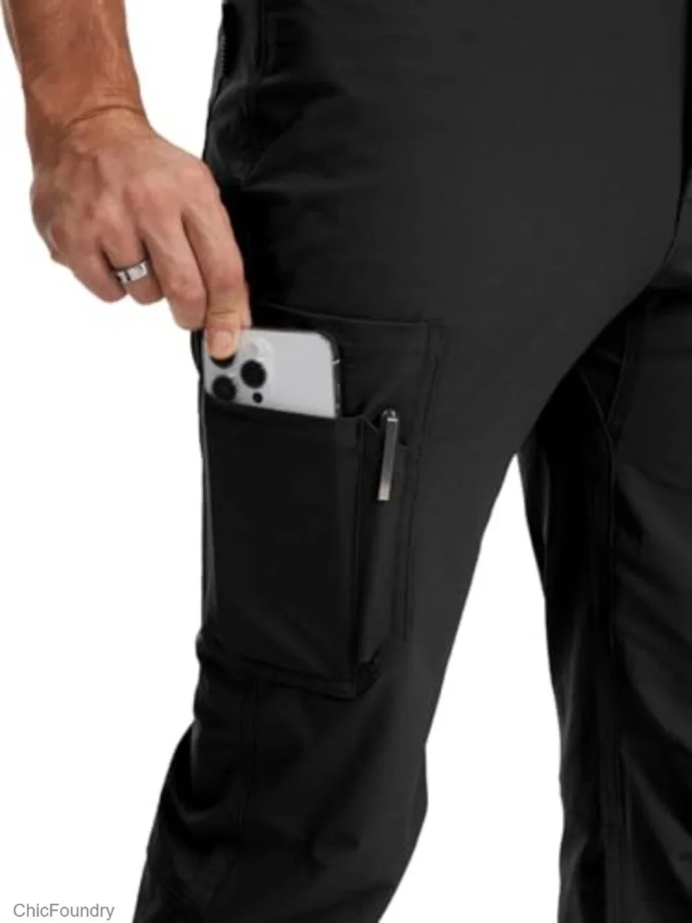 Men's Lightweight Stretch Cargo Work Pants, Water Resistant & Windproof with 8
